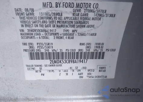 2009 Ford Flex Limited z USA, uszkodzony, nr VIN 2FMDK53C89BA19417